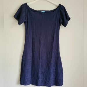 J.MCLAUGHLIN Navy Grecian Textured Shift Swing Stretch Dress Sweetheart …